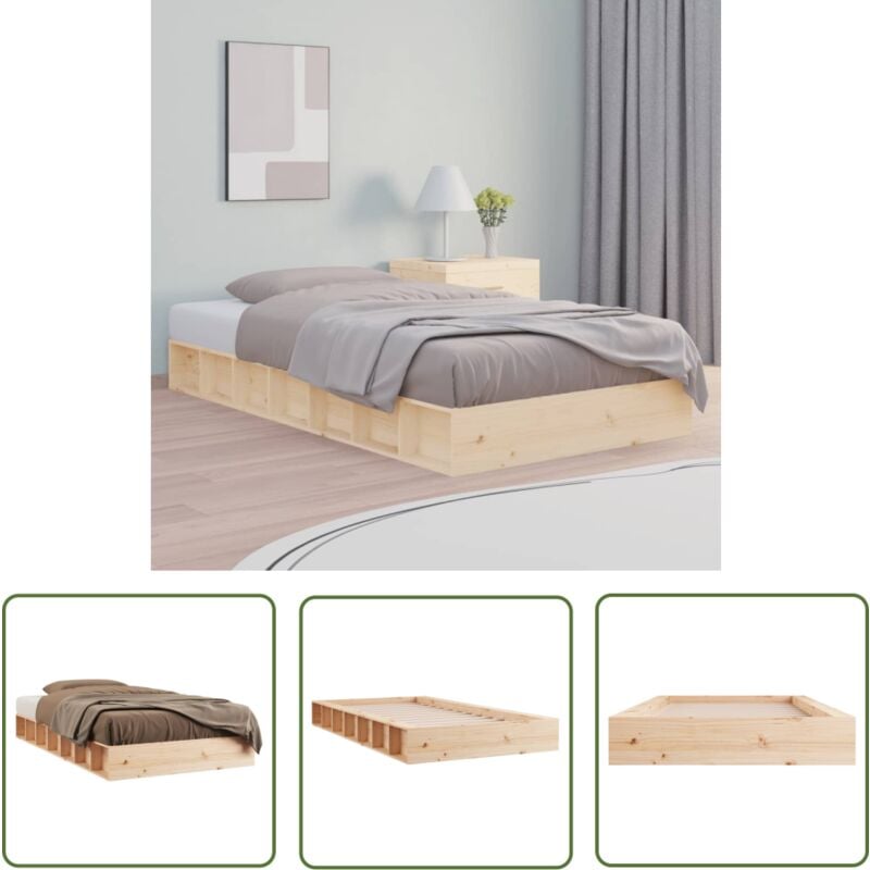 The Living Store - Cadre de lit sans matelas 120x190 cm Petit double Bois massif - Cadre De Lit - Lit Double - Lit En Bois - Bois Massif - Design Peu