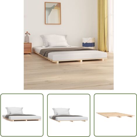The Living Store Cadre de lit sans matelas 120x200 cm bois de pin massif - Cadre De Lit - Lit Double - Bois Massif - Lit En Bois - Chambre À Coucher