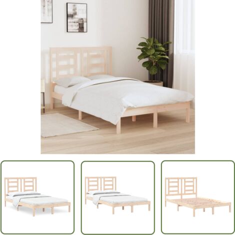The Living Store Cadre de lit sans matelas 120x200 cm bois de pin massif - Cadre De Lit - Lit Double - Lit En Bois - Bois De Pin - Design Moderne
