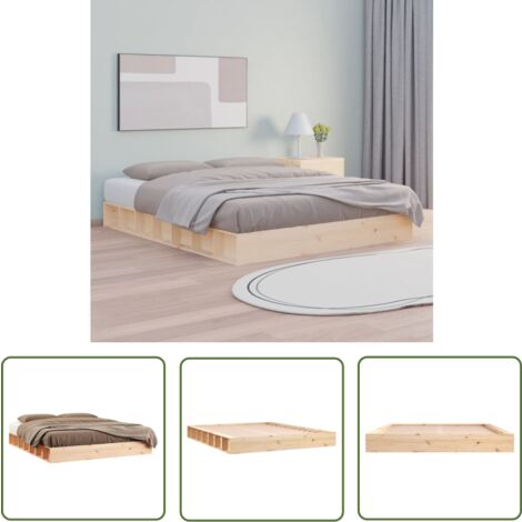 The Living Store Cadre de lit sans matelas 120x200 cm bois massif - Cadre De Lit - Lit Double - Bois Massif - Design Rustique - Chambre À Coucher