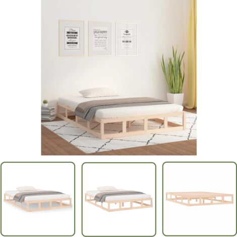 The Living Store Cadre de lit sans matelas 120x200 cm bois massif - Cadre De Lit - Lit Double - Bois Massif - Lit Design - Lit Rustique