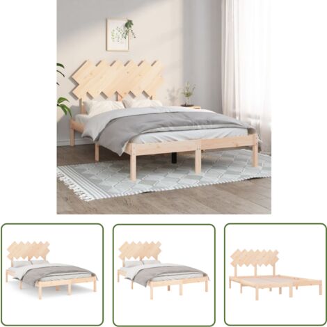 The Living Store Cadre de lit sans matelas 120x200 cm bois massif - Cadre De Lit - Lit Double - Bois Massif - Lit Design - Literie