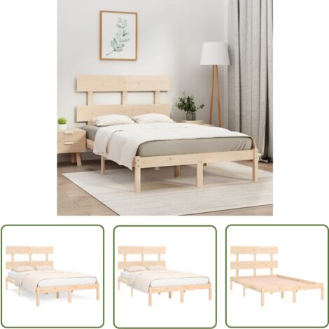The Living Store Cadre de lit sans matelas 120x200 cm bois massif - Cadre De Lit - Lit Double - Lit En Bois - Bois Massif - Tête De Lit