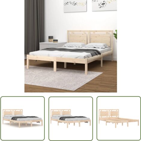 The Living Store Cadre de lit sans matelas 120x200 cm bois massif - Lit Double - Cadre Lit Bois - Lit En Bois Massif - Lit Avec Tête De Lit - Literie