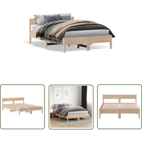 The Living Store Cadre de lit sans matelas 150x200 cm bois de pin massif - Cadre De Lit - Lit Double - Bois Massif - Lit En Bois - Chambre À Coucher