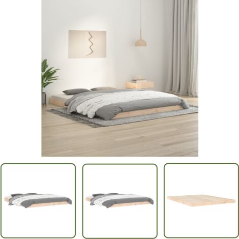 The Living Store Cadre de lit sans matelas 150x200 cm bois massif de pin - Cadre De Lit - Lit Double - Bois Massif - Lit Design - Chambre À Coucher