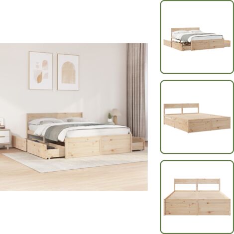 The Living Store Cadre de lit sans matelas 160x200 cm bois massif de pin - Lit Double - Cadre De Lit - Lit Design - Meuble Chambre - Rangement Sous Lit