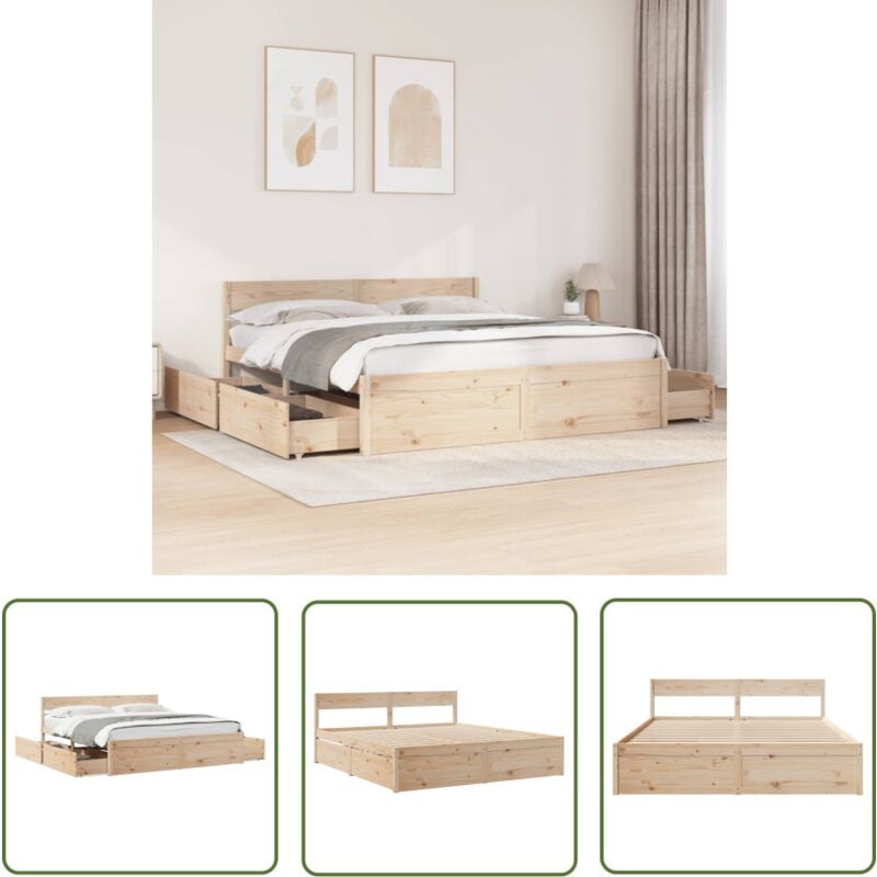 The Living Store - Cadre de lit sans matelas 200x200 cm bois massif de pin - Cadre De Lit - Lit Double - Meuble De Chambre - Lit Design - Lit Avec