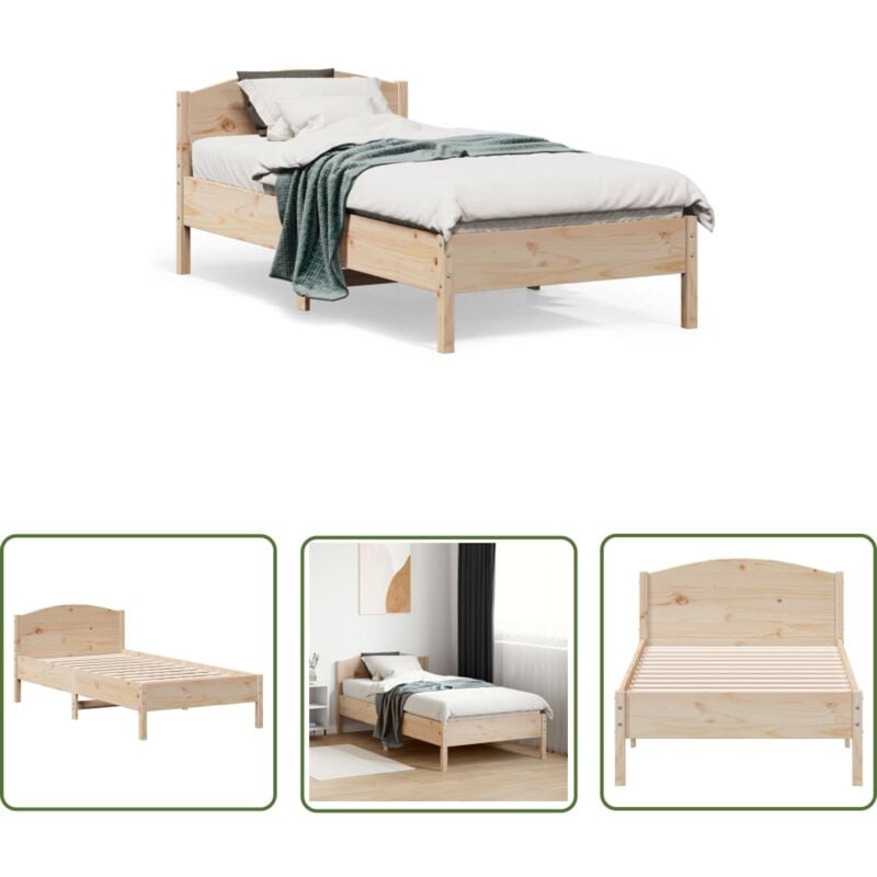 The Living Store - Cadre de lit sans matelas 75x190 cm bois de pin massif - Cadre De Lit - Lit En Bois - Lit Double - Literie - Chambre à Coucher