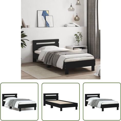 The Living Store Cadre de lit sans matelas avec tête de lit noir 90x200 cm - Cadre De Lit - Lit Double - Literie - Meuble Chambre - Tête De Lit