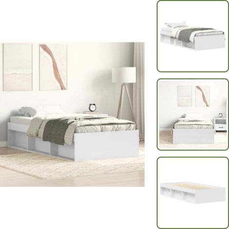 The Living Store Cadre de lit sans matelas blanc 100x200 cm - Cadre De Lit - Lit Double - Lit Blanc - Meuble Chambre - Rangement Sous Lit