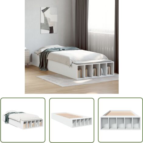 The Living Store Cadre de lit sans matelas blanc 100x200 cm - Cadre De Lit - Lit Double - Lit Blanc - Meuble Chambre - Rangement Sous Lit