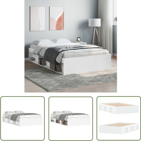 The Living Store Cadre de lit sans matelas blanc 120x190 cm - Cadre De Lit - Lit Simple - Lit Blanc - Meuble Chambre - Rangement Sous Lit