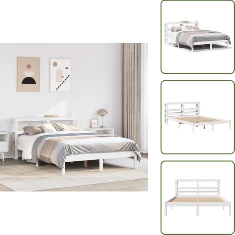 The Living Store Cadre de lit sans matelas blanc 120x200 cm bois de pin massif - Cadre de lit