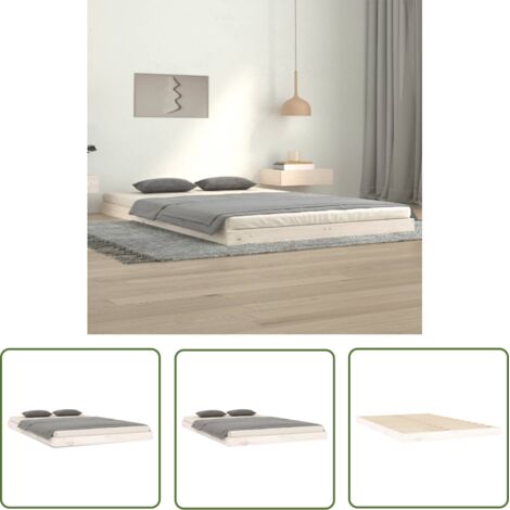 The Living Store Cadre de lit sans matelas blanc 120x200 cm bois de pin massif - Cadre De Lit - Lit Double - Bois De Pin - Lit Blanc - Meuble Chambre