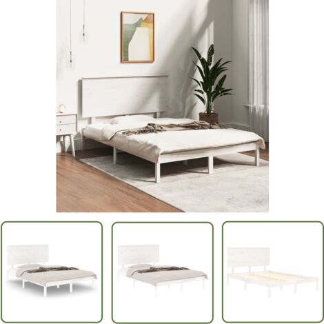 The Living Store Cadre de lit sans matelas blanc 120x200 cm bois de pin massif - Cadre De Lit - Lit Double - Bois Massif - Lit Design - Literie