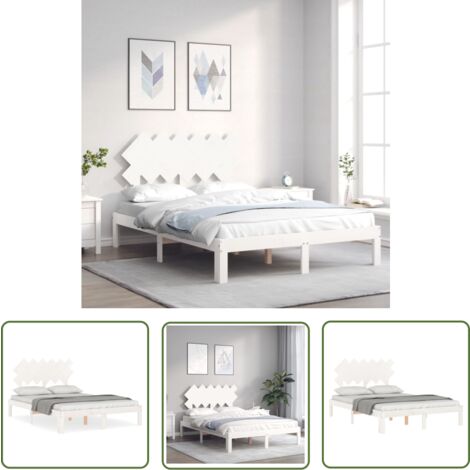 The Living Store Cadre de lit sans matelas blanc 120x200 cm bois de pin massif - Cadre De Lit - Lit Double - Lit En Bois - Lit Blanc - Meubles Chambre