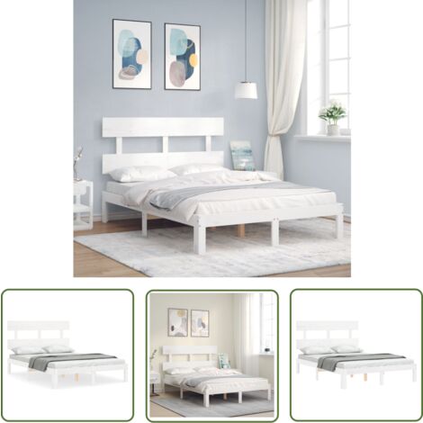 The Living Store Cadre de lit sans matelas blanc 120x200 cm bois de pin massif - Cadre De Lit - Lit Double - Lit En Bois - Lit Blanc - Meubles Chambre