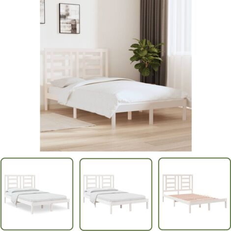 The Living Store Cadre de lit sans matelas blanc 120x200 cm bois de pin massif - Cadre De Lit - Lit Double - Lit En Bois - Tête De Lit - Design Moderne
