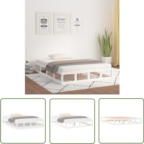 The Living Store Cadre de lit sans matelas blanc 120x200 cm bois massif - Cadre De Lit - Lit Double - Bois Massif - Lit Blanc - Chambre À Coucher