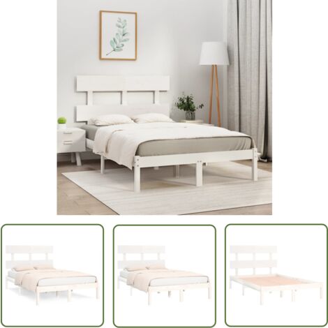 The Living Store Cadre de lit sans matelas blanc 120x200 cm bois massif - Cadre De Lit - Lit Double - Lit Bois - Lit Blanc - Meuble Chambre