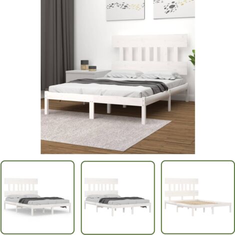 The Living Store Cadre de lit sans matelas blanc 120x200 cm bois massif - Cadre De Lit - Lit Double - Lit Bois - Lit Blanc - Meuble Chambre