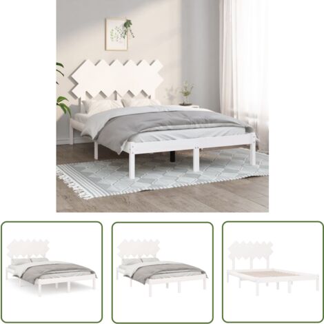 The Living Store Cadre de lit sans matelas blanc 120x200 cm bois massif - Cadre De Lit - Lit Double - Lit En Bois - Lit Design - Chambre À Coucher