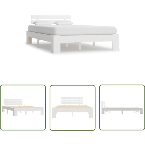 The Living Store Cadre de lit sans matelas blanc 140x200 cm bois de pin massif - Cadre De Lit - Lit Double - Lit En Bois - Bois De Pin - Design Moderne