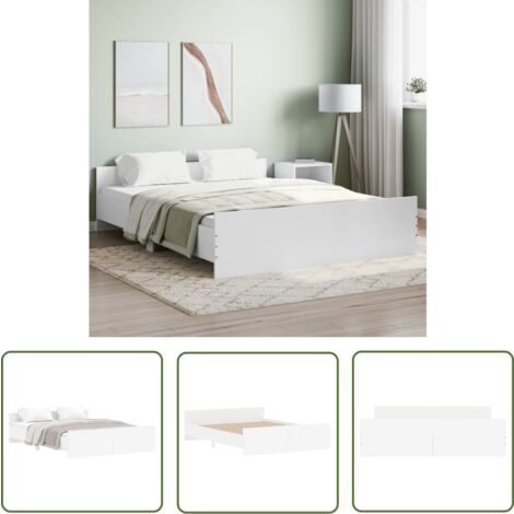 The Living Store Cadre de lit sans matelas blanc 150x200 cm - Cadre De Lit - Lit Double - Lit Blanc - Meuble Chambre - Literie