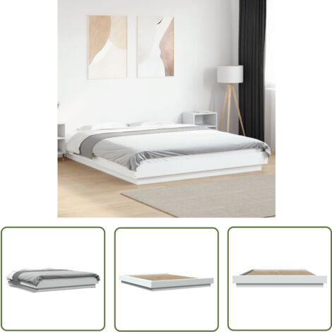 The Living Store Cadre de lit sans matelas blanc 150x200 cm - Cadre De Lit - Lit Double - Lit Blanc - Meuble Chambre - Literie