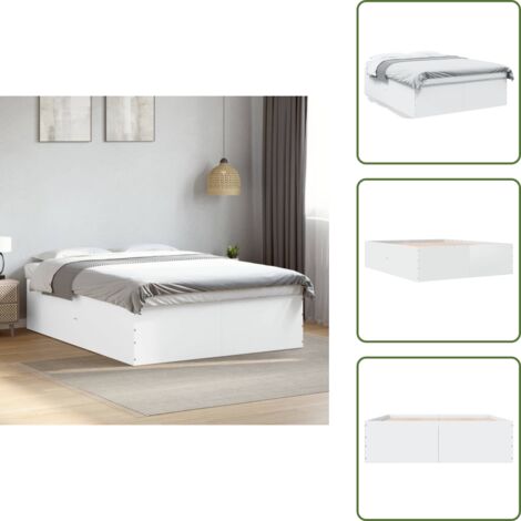 The Living Store Cadre de lit sans matelas blanc 150x200 cm - Cadre De Lit - Lit Double - Lit En Bois - Meuble De Chambre - Literie
