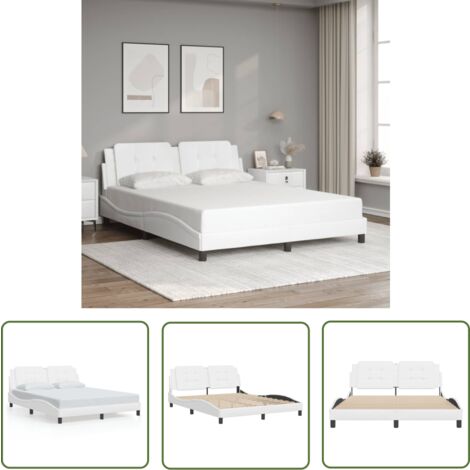 The Living Store Cadre de lit sans matelas blanc 160x200 cm similicuir - Lit Double - Chambre À Coucher - Design Moderne - Cadre De Lit - Literie