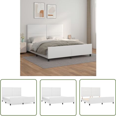 The Living Store Cadre de lit sans matelas blanc 160x200 cm similicuir - Lit Plateforme - Chambre À Coucher - Meuble Design - Literie - Sommier