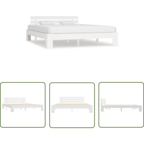 The Living Store Cadre de lit sans matelas blanc 180x200 cm bois massif de pin - Cadre De Lit - Lit Double - Lit En Bois - Lit Design - Lit Moderne