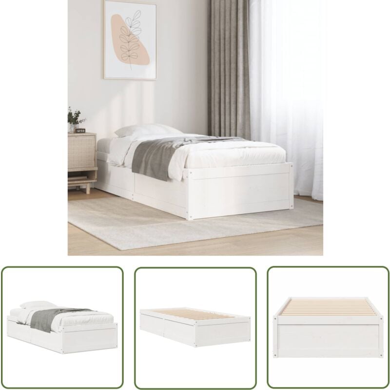 The Living Store - Cadre de lit sans matelas blanc 90x190 cm bois de pin massif - Cadre De Lit - Lit Double - Lit Blanc - Lit En Bois - Design Moderne