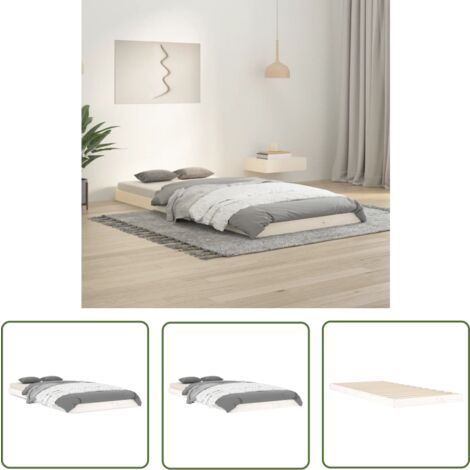 The Living Store Cadre de lit sans matelas blanc 90x200 cm bois de pin massif - Cadre De Lit - Lit Simple - Lit Blanc - Bois De Pin - Meuble Chambre