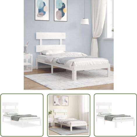 The Living Store Cadre de lit sans matelas blanc 90x200 cm bois de pin massif - Cadre De Lit - Lit Simple - Lit En Bois - Lit Blanc - Meubles Chambre