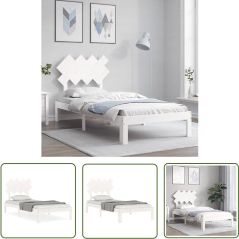 The Living Store Cadre de lit sans matelas blanc 90x200 cm bois de pin massif - Cadre De Lit - Lit Simple - Lit En Bois - Lit Blanc - Meubles Chambre