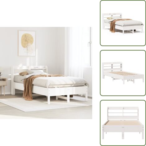The Living Store Cadre de lit sans matelas blanc 90x200 cm bois de pin massif - Sommier à lattes
