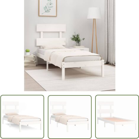 The Living Store Cadre de lit sans matelas blanc 90x200 cm bois massif - Cadre De Lit - Lit Double - Lit En Bois - Lit Blanc - Meuble Chambre