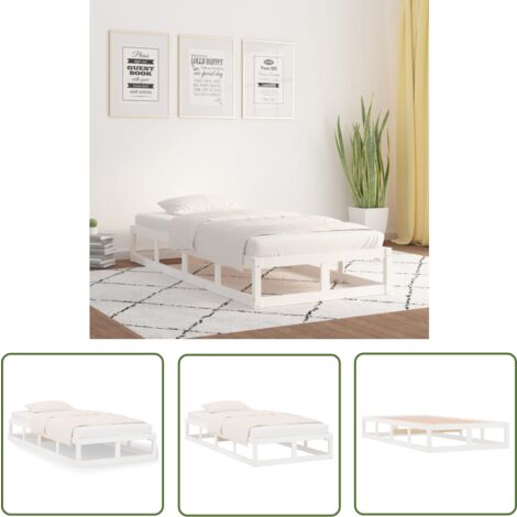 The Living Store Cadre de lit sans matelas blanc 90x200 cm bois massif - Cadre De Lit - Lit Simple - Lit En Bois - Bois De Pin - Meuble Chambre