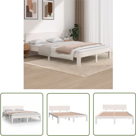 The Living Store Cadre de lit sans matelas blanc bois de pin massif 140x200 cm - Cadre De Lit - Lit Double - Bois De Pin - Lit Blanc - Meuble Chambre