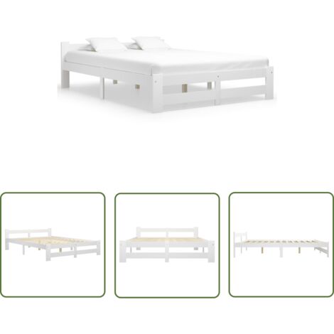The Living Store Cadre de lit sans matelas blanc bois de pin massif 140x200 cm - Cadre De Lit - Lit Double - Bois De Pin - Meuble Chambre - Literie