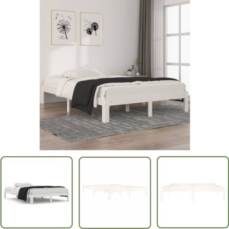 The Living Store Cadre de lit sans matelas blanc bois de pin massif 140x200 cm - Cadre De Lit - Lit Double - Bois Massif - Lit Blanc - Meuble Chambre
