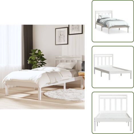The Living Store Cadre de lit sans matelas blanc bois massif 100x200 cm - Cadre De Lit - Lit Double - Lit En Bois - Lit Blanc - Meuble Chambre