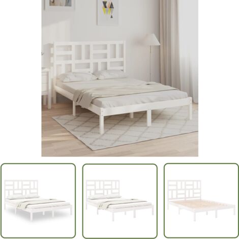 The Living Store Cadre de lit sans matelas blanc bois massif 120x200 cm - Cadre De Lit - Lit Double - Lit Bois - Lit Design - Literie
