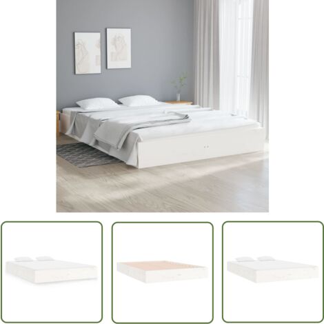 The Living Store Cadre de lit sans matelas blanc bois massif 120x200 cm - Cadre De Lit - Lit Double - Lit En Bois - Bois Massif - Chambre À Coucher