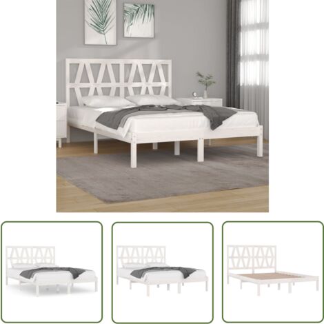 The Living Store Cadre de lit sans matelas blanc bois massif 120x200 cm - Cadre De Lit - Lit Double - Lit En Bois - Lit Blanc - Chambre À Coucher