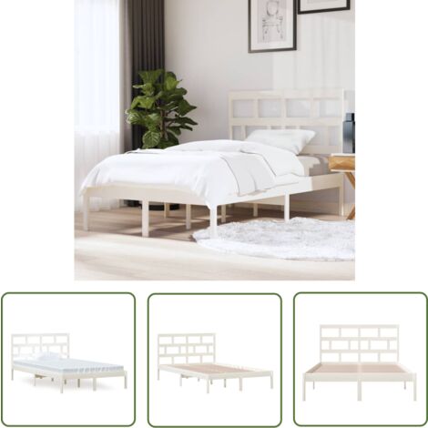 The Living Store Cadre de lit sans matelas blanc bois massif 120x200 cm - Cadre De Lit - Lit Double - Lit En Bois - Lit Design - Literie
