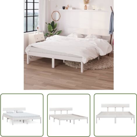 The Living Store Cadre de lit sans matelas blanc bois massif 140x200 cm - Cadre De Lit - Lit Double - Lit En Bois - Lit Blanc - Sommier Plateforme